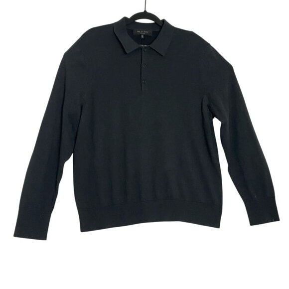 Rag & Bone Mens Black Gray Long Sleeve 3 Button Casual Polo Shirt Size XL - Picture 1 of 6